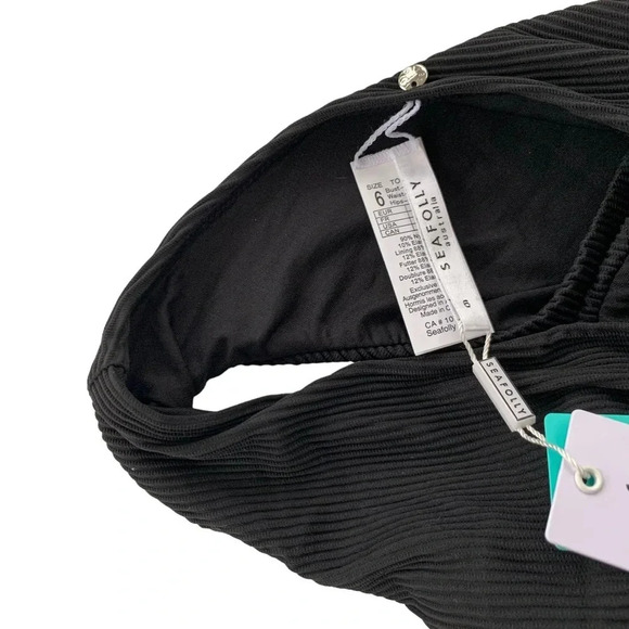 SEAFOLLY High Rise Ribbed Black Bikini bottom Essentials 40609-640 Size 2 NWT - Picture 12 of 16